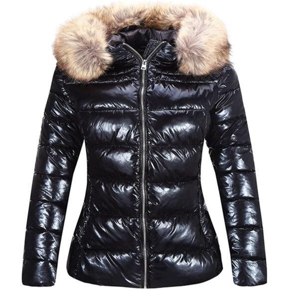 Fur Collar Black Faux Fur Bubble Jacket Faux Fur Collar Puffer